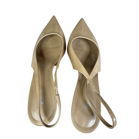 Zara Slingback Kitten Heels Patent Nude Pointed Toe Size 9 US - Picture 4 of 9